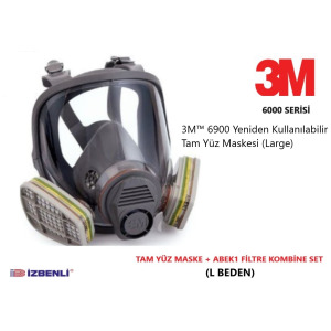 3M 6900 Tam Yüz Maskesi + ABEK1 Filtre Tehlikeli Kimyasallar (Amonyak Dahil) Kombine Set L Beden