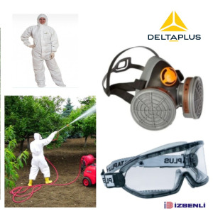 Delta Plus M6400 A2 Tarım ilaçlama İçin Yarım Yüz Gaz Maskesi (Filtre İle Beraber) + Goggle Gözlük + Tulum Tam Set
