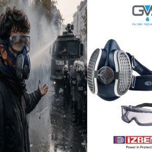 GVS Biber Gazı Duman Ve Sis İçin R D Aktif Karbonlu Filtreli Gaz Maskesi Ve Darbe Önleyici Kapalı Gözlük Set