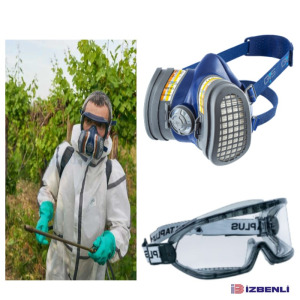 GVS SPR581 ABE1P3 Tarım ilaçlama İçin Yarım Yüz Gaz Maskesi  (Filtre İle Beraber) + Goggle Gözlük Tam Set 