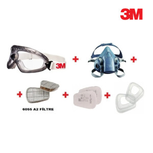3M 2890sa G.gözlük+7502 Yarım Yüz Maske+6055 A2 Filtre+5935 P3 Ped+ 501 Filtre Tutucu Kapak